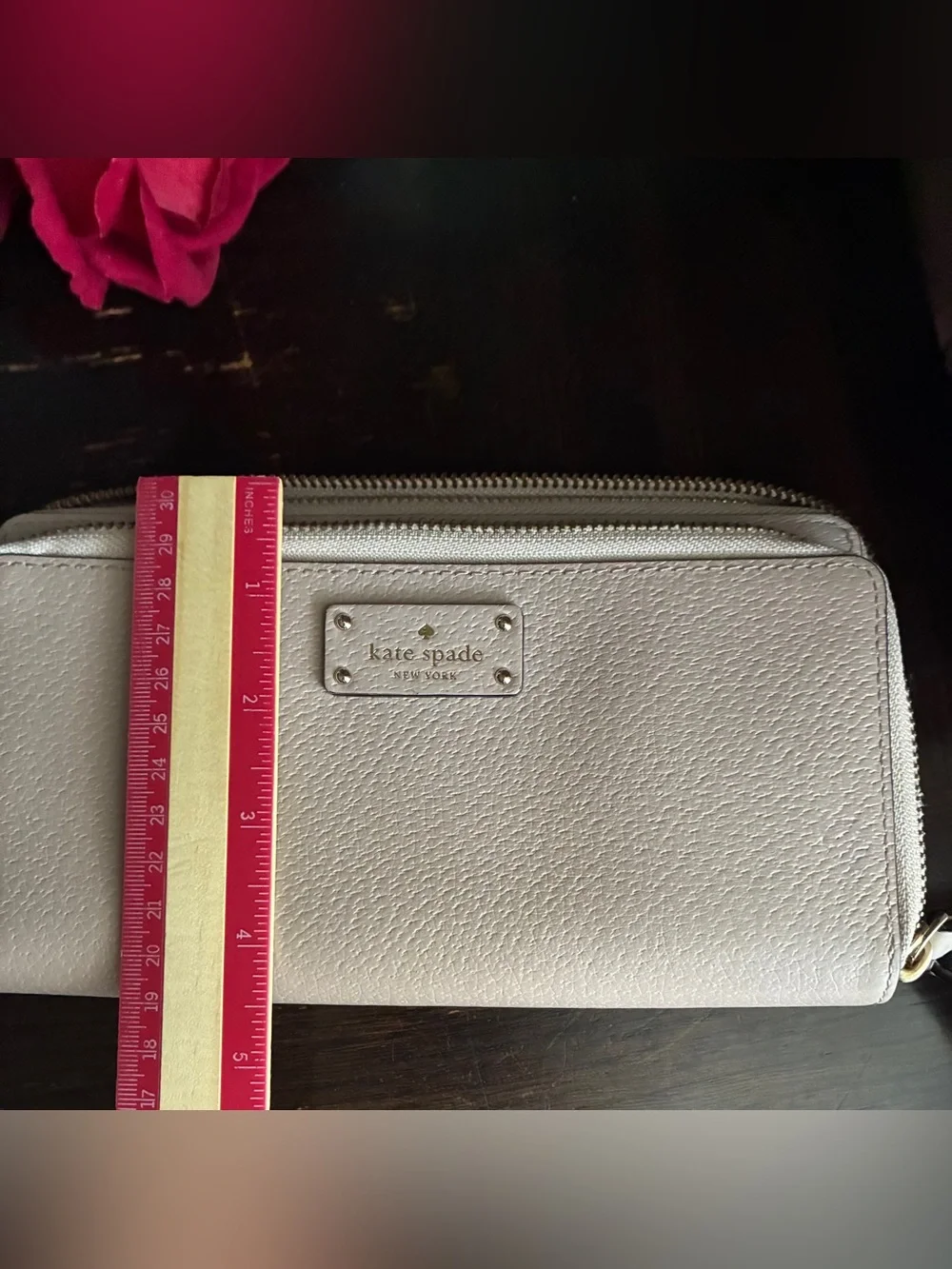 kate spade Pebbled Zip-Around Wristlet Wallet in Light Beige